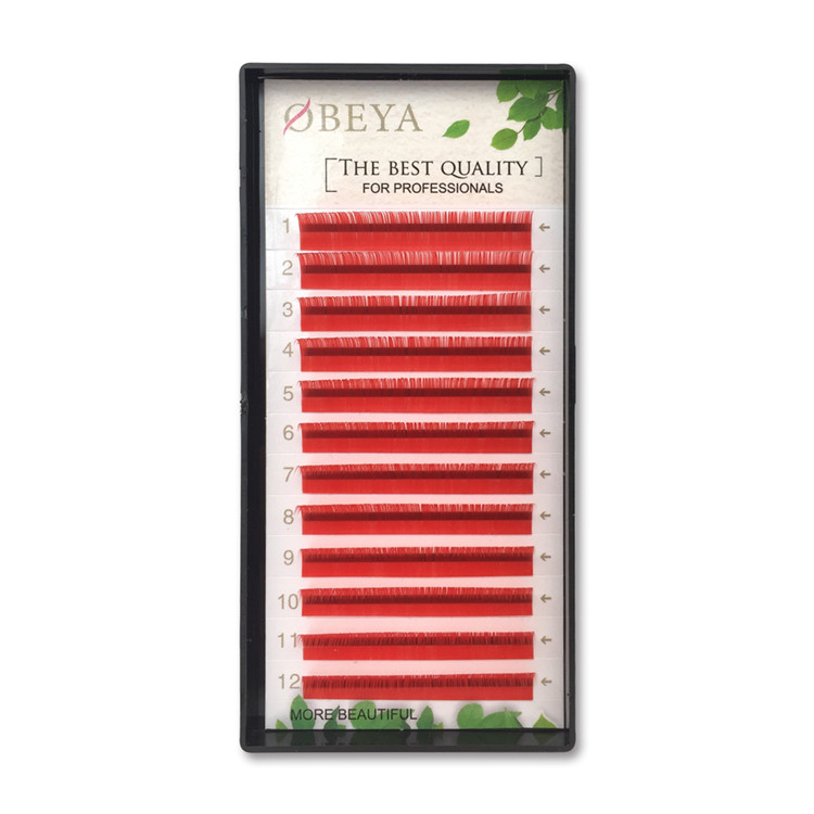 Red Colored Eyelashes Extensions C D curls Mixed Length 8-15mm Colorful Individual Eyelashes FM016 